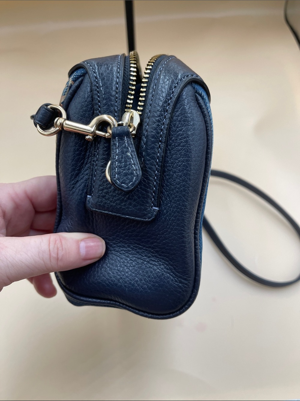 Coach Sierra Mini Satchel in Navy Floral Denim Crossbody with Dark Leather Trim - Picture 4 of 7